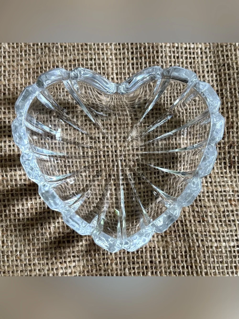 Vintage Mikasa Heart Shaped Ribbed Glass Trinket Dish Jewelry Holder Romantic